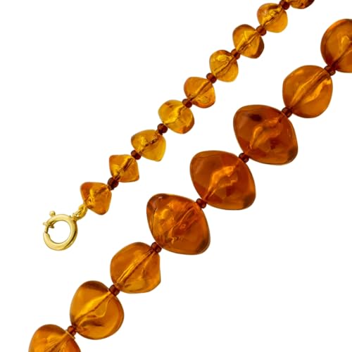Ch.Abramowicz Bernsteinkette vergoldet braune Edelsteine Antikschmuck 69 von CH.ABRAMOWICZ
