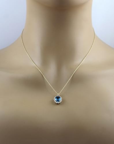 Ch.Abramowicz Blautopas Collier Gold 585 14K blauer Swiss Blautopas 2.8ct Natur Diamanten 0.25ct 45 von CH.ABRAMOWICZ