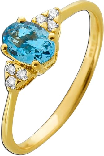 Ch.Abramowicz Blautopas Ring Gold 585 14K Natur Diamanten 0.10ct blauer Edelstein 19 von CH.ABRAMOWICZ