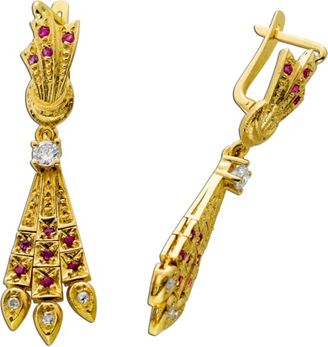 Ch.Abramowicz Brillant Ohrhänger Gelbgold 750 18K Diamanten Rubine Antikschmuck von CH.ABRAMOWICZ