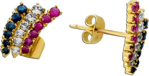 Ch.Abramowicz Edelstein Ohrstecker Gold 585 14K rote Rubine blaue Saphire weiße Topase von CH.ABRAMOWICZ