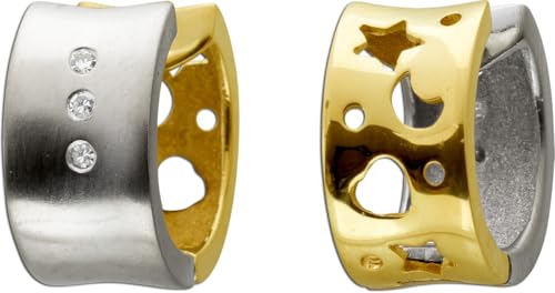 Ch.Abramowicz Creolen Sonne Mond Stern Gold 585 Weißgold 14K Diamanten 0.12ct. von CH.ABRAMOWICZ