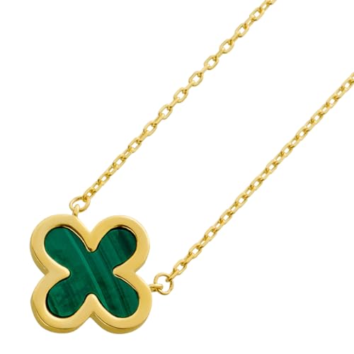 Ch.Abramowicz Malachit Ankerkette grüner Edelstein Kleeblatt Gelbgold 333 8 Karat 45 von CH.ABRAMOWICZ
