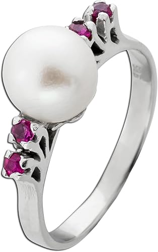 Ch.Abramowicz Perl Ring Weißgold 585 14K Akoyaperle pinke Rubine Antikschmuck 16 von CH.ABRAMOWICZ