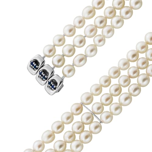 Ch.Abramowicz Perlen Armband Weissgold 585 14K Akoya Perlen 6.4-6.2mm Saphire Antikschmuck 18 von CH.ABRAMOWICZ