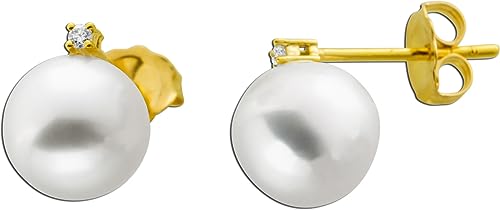 Ch.Abramowicz Perlen Ohrstecker Gelbgold 585 14K Südseeperlen Brillanten 0.03ct von CH.ABRAMOWICZ