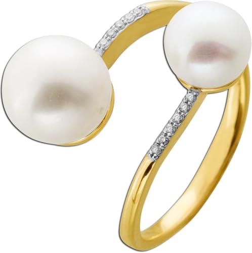 Ch.Abramowicz Perlen Ring Gold 585 14K Natur Diamanten 0.04ct Süßwasser Perlen 18 von CH.ABRAMOWICZ