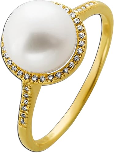 Ch.Abramowicz Perlen Ring Gold 585 14K Natur Diamanten 0.11ct Süßwasser Perle 19 von CH.ABRAMOWICZ