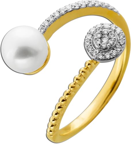 Ch.Abramowicz Perlen Ring Gold 585 14K Perle 6.8mm Natur Diamanten 0.20ct 18 von CH.ABRAMOWICZ