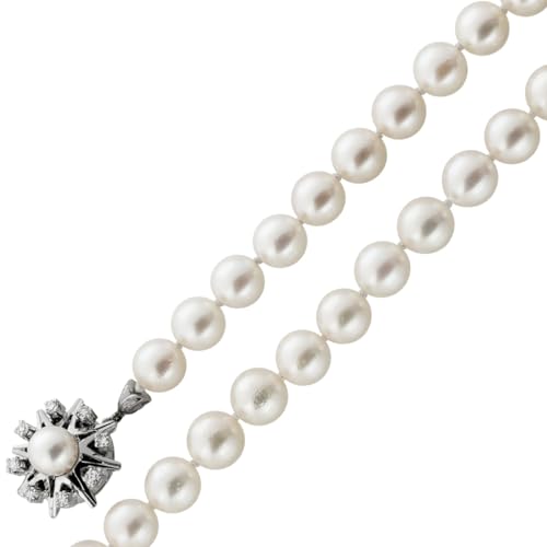 Ch.Abramowicz Perlenkette 74cm Akoyaperlen Weissgold 585 Diamanten Antikschmuck 74 von CH.ABRAMOWICZ