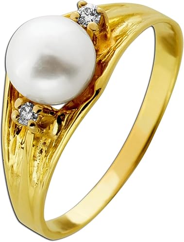 Ch.Abramowicz Perlenring Gold 585 14K Akoyaperle Brillanten Antikschmuck 20 von CH.ABRAMOWICZ