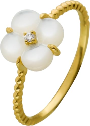 Ch.Abramowicz Perlmutt Kleeblatt Ring Gelbgold 585 14K Brillant 0.015ct 20 von CH.ABRAMOWICZ