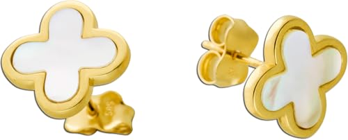 Ch.Abramowicz Perlmutt Ohrstecker weißer Kleeblatt Gelbgold 585 14K von CH.ABRAMOWICZ