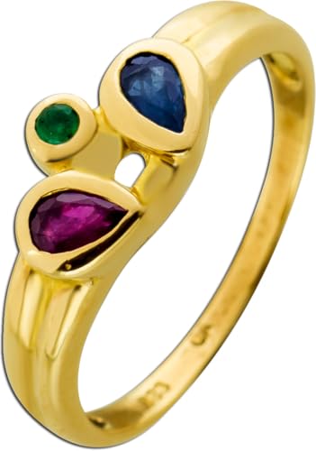 Ch.Abramowicz Rubin Ring Gold 333 8K blauer Saphir grüner Smaragd 1.0ct 19 von CH.ABRAMOWICZ