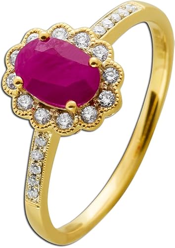 Ch.Abramowicz Rubinring Gelbgold 585 14K roter Edelstein Diamanten 0.16ct 18 Ch.Abramowicz Rubinring Gelbgold 585 14K roter Edelstein Diamanten 0.16ct 18 von CH.ABRAMOWICZ