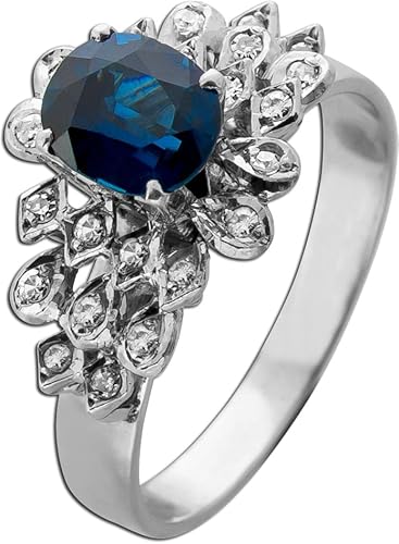 Ch.Abramowicz Saphir Ring Weißgold 585 14K blauer Edelstein 1.4ct Diamanten 0.11ct 18 von CH.ABRAMOWICZ