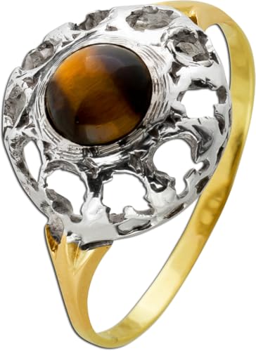 Ch.Abramowicz Tigerauge Ring Gold Weißgold 585 14K brauner Edelstein Antikschmuck 18 von CH.ABRAMOWICZ