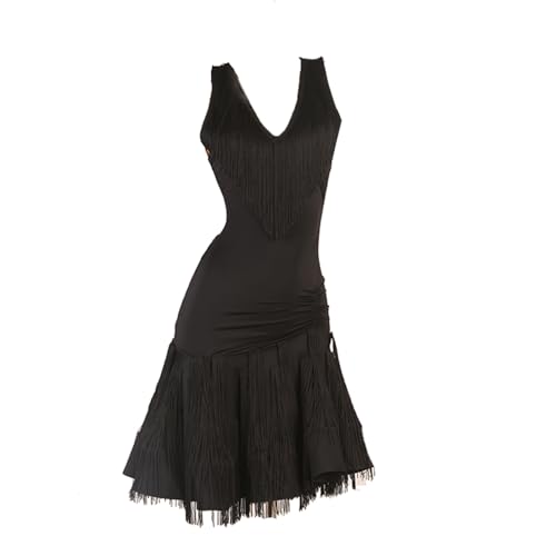 CHAGMEA Ärmelloses Latein Für Damen Tanzkleider Für Die Praxis Lateinisches Turnierkleid Für Frauen Flamenco Kleid Salsa Tanzen Outfit,Schwarz,S von CHAGMEA