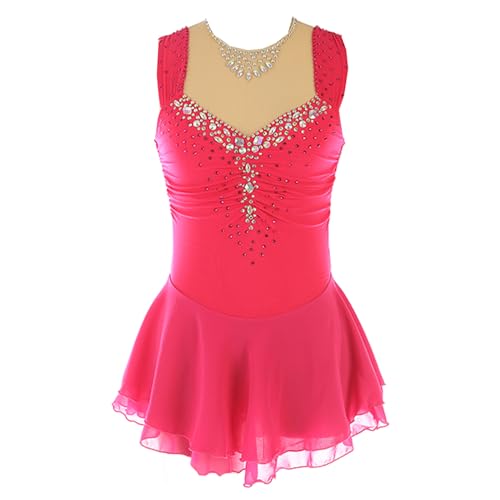 CHAGMEA Damen Professionelle Eiskunstlauf Wettbewerb Kleider Weiß Ärmellos Strass Dame Gymnastik Activewear Wettbewerb Training Athletic Weiblich,Rosa,3XL von CHAGMEA