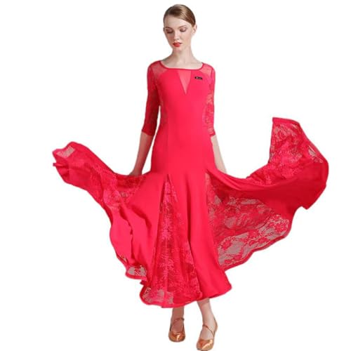 Tanzkleid Mädchen Pailletten Eiskunstlauf Kleid Kinder Langarm Ballettkleid Tanztrikot Mit Rock Kleider Gymnastikanzug Wettbewerb Tanz Kostüme,Burgundy,M von CHAGMEA