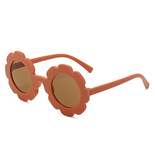 CHAHU Runde Blumen-Sonnenbrille für Mädchen, niedliche Blumenform, für den Außenbereich, Strand, Sommer, Sonnenbrille, UV400 für Kinder, Orange, One size von CHAHU