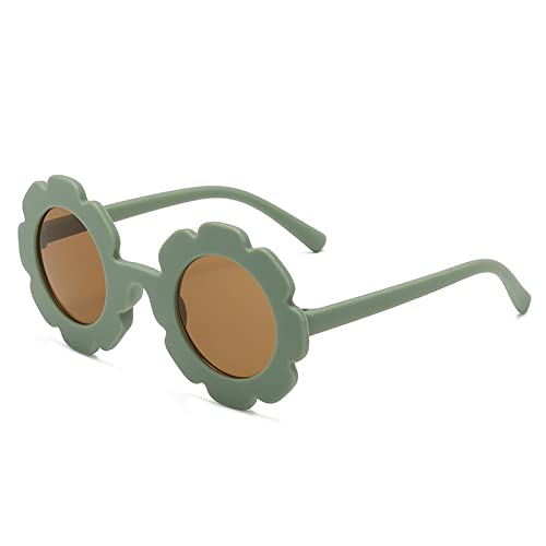 Runde Blumen-Sonnenbrille für Mädchen, niedliche Blumenform, für den Außenbereich, Strand, Sommer, Sonnenbrille, UV400 für Kinder, grün, One size von CHAHU