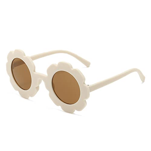 Runde Blumen-Sonnenbrille für Mädchen, niedliche Blumenform, Outdoor, Strand, Sommer, Sonnenbrille, UV400 für Kinder, weiß, One size von CHAHU