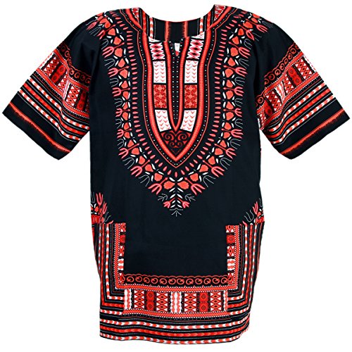 CHAINUPON African Dashiki Baumwollhemd Unisex Tribal Festival Boho Hippie Kaftan (Medium, Black Red) von CHAINUPON