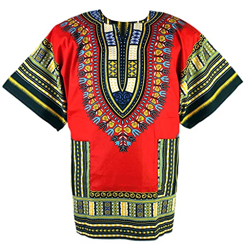 CHAINUPON African Dashiki Baumwollhemd Unisex Tribal Festival Boho Hippie Kaftan (Medium, Red) von CHAINUPON