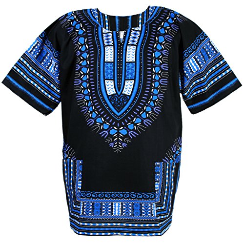 CHAINUPON African Dashiki Baumwollhemd Unisex Tribal Festival Boho Hippie Kaftan (XX-Large, Black Dark Blue) von CHAINUPON