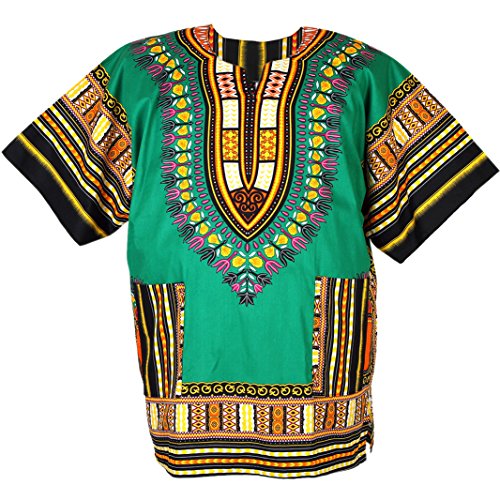 CHAINUPON African Dashiki Cotton Shirt Unisex Tribal Festival Boho Hippie Kaftan (Medium, Green) von CHAINUPON