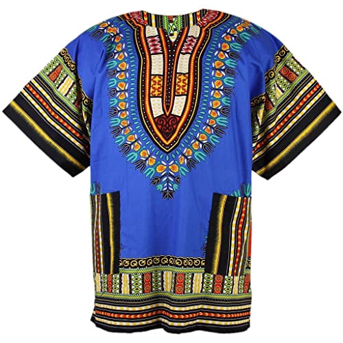 CHAINUPON Afrikanisches Dashiki-Baumwollhemd Tribal Festival Boho 60er 70er Jahre Hippie Kaftan, dunkelblau, 56 von CHAINUPON