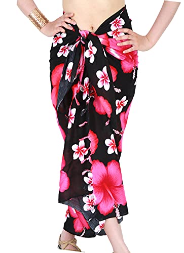 CHAINUPON Damen Strand-Pareos Sarong durchscheinender Langer Badeanzug Cover Ups Bikini Wickelrock, Schwarze Pinke Blume, OneSize von CHAINUPON