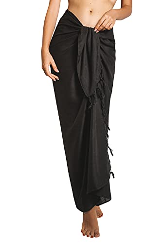 CHAINUPON Damen Strand Pareo Sarong Sheer Badeanzug Cover Ups Bikini Langer Wickelrock (Schwarz) von CHAINUPON