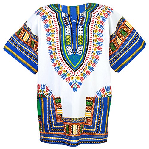 Chainupon Afrikanisches Dashiki Baumwollhemd Unisex Tribal Festival Boho Hippie Kaftan, blau, 3XL/4XL von CHAINUPON