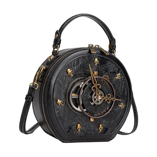 CHAKAE Damen-Umhängetasche, Retro-Umhängetasche, PU-Leder, Handtasche, Uhr, stilvolle Umhängetasche, Punk, Messenger für den täglichen Gebrauch, PU-Leder, Crossbody-Tasche für Damen, Steampunk CHAKAE Damen-Umhängetasche, Retro-Umhängetasche, PU-Leder, Handtasche, Uhr, stilvolle Umhängetasche, Punk, Messenger für den täglichen Gebrauch, PU-Leder, Crossbody-Tasche für Damen, Steampunk von CHAKAE
