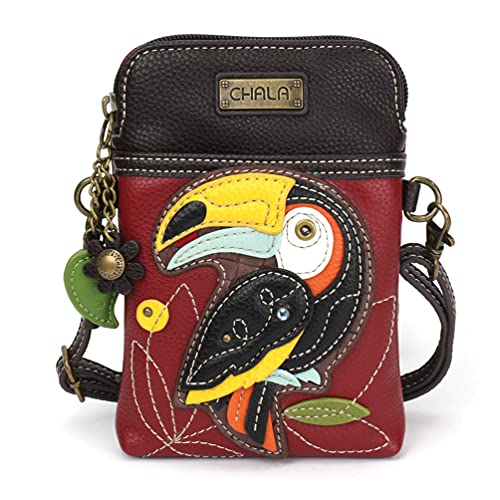 CHALA Crossbody Handy-Geldbörse, Damen, Canvas, mehrfarbig, Handtasche mit verstellbarem Riemen, Tukan – Burgunderrot, Einheitsgröße, Handy-Umhängetasche von CHALA