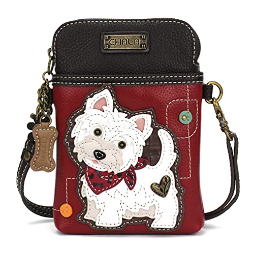 CHALA Crossbody Handy Geldbörse Damen Canvas Multicolor Handtasche mit verstellbarem Riemen, Westie - Burgund, Einheitsgröße, Modern von CHALA