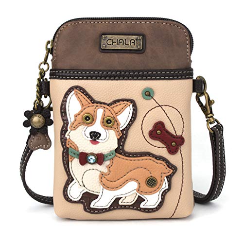 CHALA Crossbody Handy Geldbörse - Frauen PU Leder mehrfarbige Handtasche mit verstellbarem Riemen - Corgi - Elfenbein von CHALA