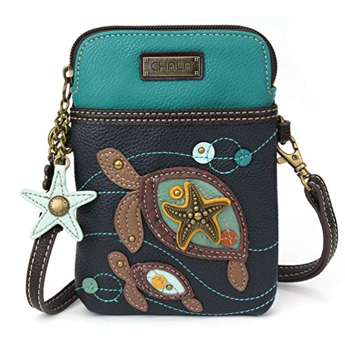 CHALA Crossbody Handy Geldbörse - Frauen PU Leder mehrfarbige Handtasche mit verstellbarem Riemen - Turtles - Navy von CHALA