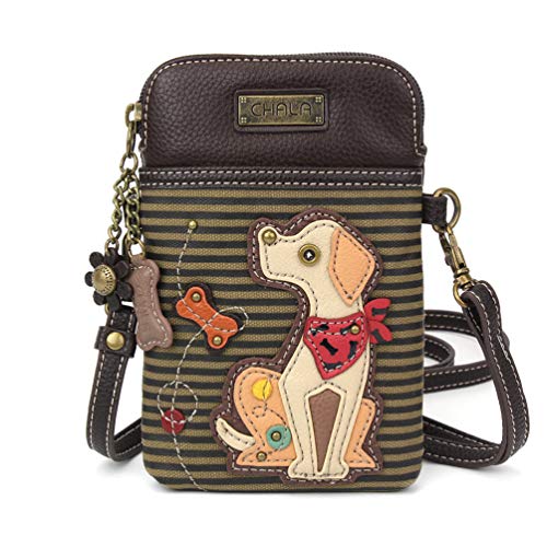 CHALA Crossbody Handy Geldbörse - Frauen PU Leder mehrfarbige Handtasche mit verstellbarem Riemen - Yellow Lab Olive Stripe von CHALA