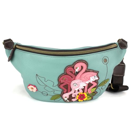 CHALA Gürteltasche für Damen, RFID-geschützt, Schultertasche und Hüfttasche mit zwei verstellbaren Riemen, Flamingo Group - Blau, Medium, Bauchtasche von CHALA