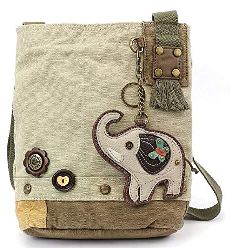 Chala Patch-Umhängetasche, grauer Elefant, Canvas, Kuriertasche, Sandbeige, Münzbörse von CHALA