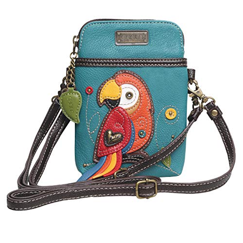 CHALA Crossbody Handy Geldbörse - Frauen PU Leder Multicolor Handtasche mit verstellbarem Riemen, Roter Papagei Türkis, _ von CHALA