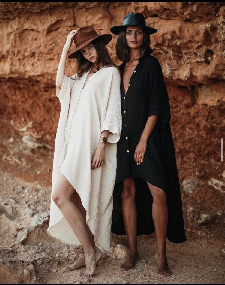 Baumwoll Langes Kleid, Übergroßes Baumwollherbst Lässiges Boho Baumwollkleid, Lockeres Sommerkleid, Strandkleid von CHALISKAN