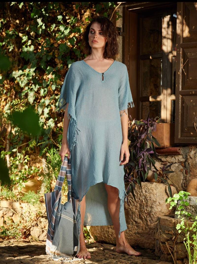 Weiß/Bleiblau Strand Vertuschen Sommerkleidi Beach Wear I Schwimmen Vertuschung Tunika Geschenk von CHALISKAN