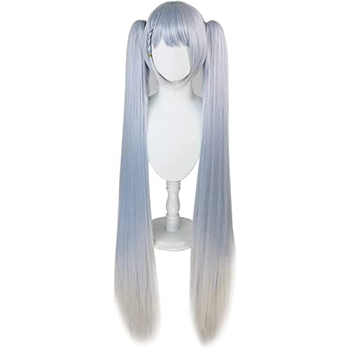 Anime Hatsune Miku Cosplay Perücke, Silbergrauer Farbverlauf, Lange Doppel-Pferdeschwanz-Zopfperücken + Perückenkappe, Für Halloween-Party, Weihnachtsgeschenke Für Anime-Fans von CHALKSEA