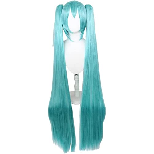 Anime Miku Cosplay Perücke, Frauen Mit 2 Pferdeschwänzen Lange Gerade Perücken Mit Pony Grüne Perücken Für Halloween Cosplay Kostüm + Perückenkappe, Anime-Fan-Geschenk von CHALKSEA