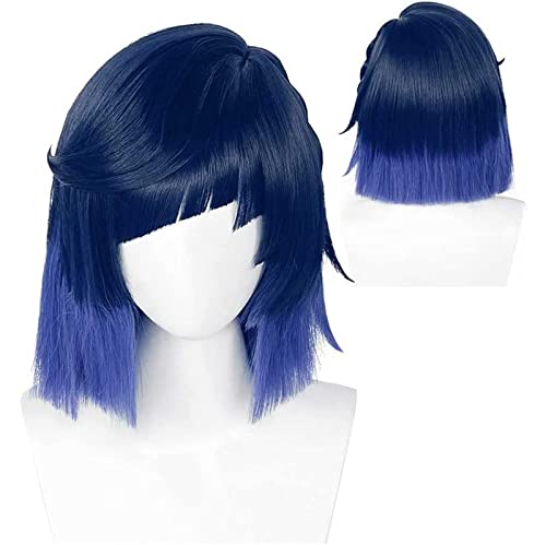 Cosplay Perücke, Genshin Impact Yelan Cosplay Perücke, Blue Gradient Short Straight Perücke, Mit Kostenloser Perückenkappe, Halloween Kostüm Perücke, Für Party Karneval Weihnachten von CHALKSEA