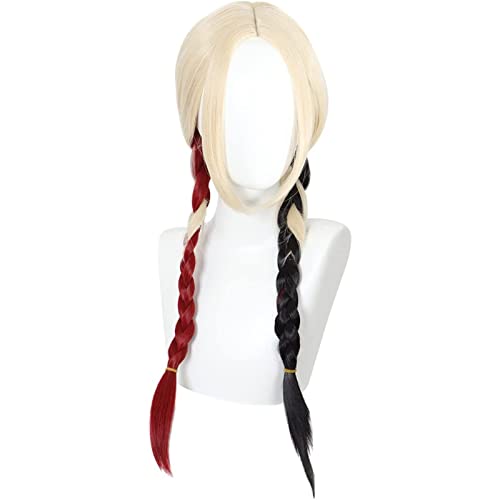 Suicide Squad Harley Quinn Cosplay Kostüm Perücke Geflochten Rot Und Schwarz Rollenspiel Perücke Lange Doppel Pferdeschwanz Für Hallowee Party, Anime-Fan-Geschenk von CHALKSEA